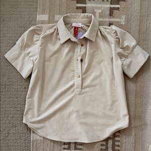 Never A Wallflower faux leather pin dot blouse